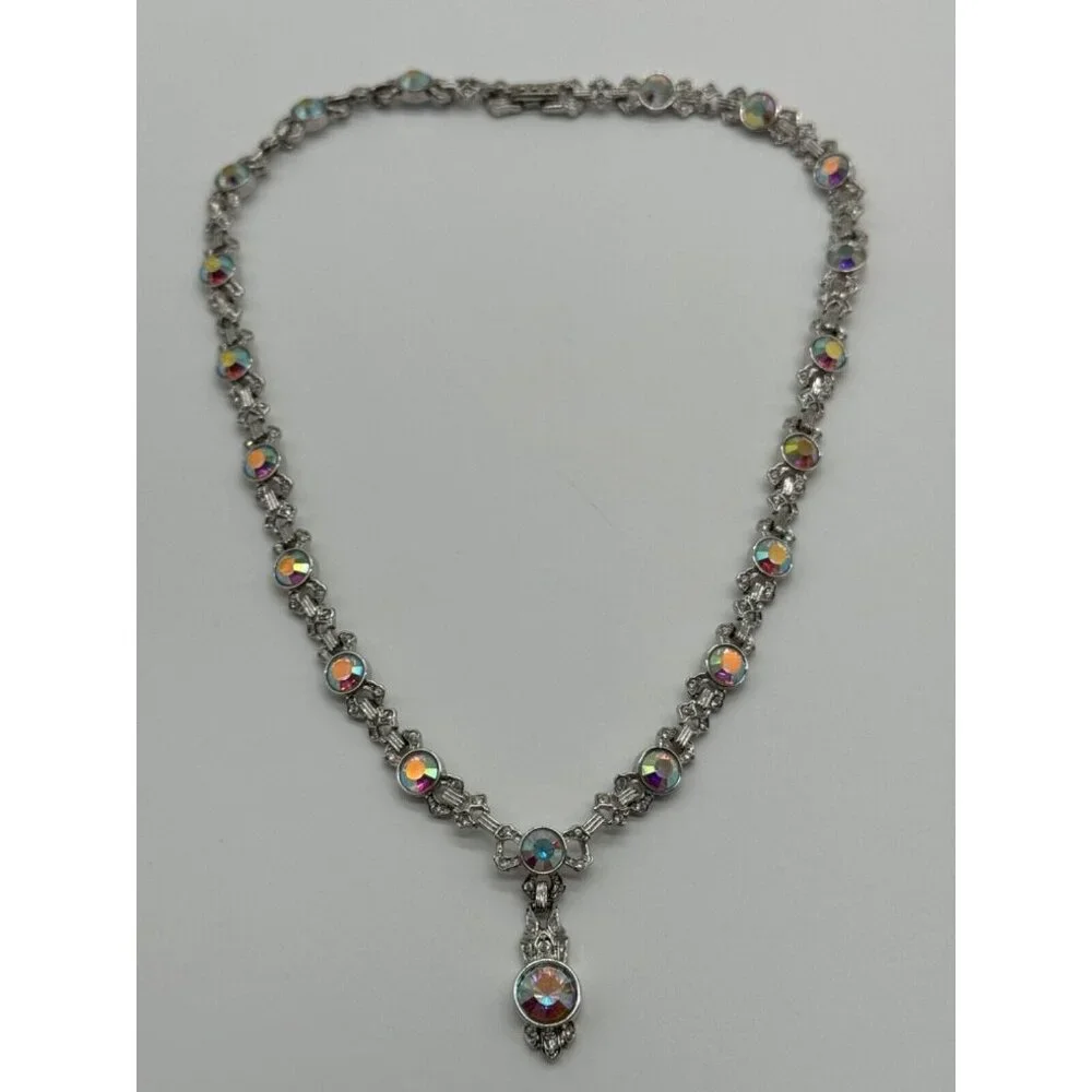 Nolan Miller Glamour Collection Roxanne AB‎ Rhinestone Silver Tone Necklace